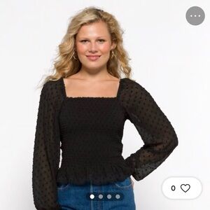 NWT LUSH Dorothy Sheer Sleeve Top Black M Romantic Feminine Babydoll Square Neck